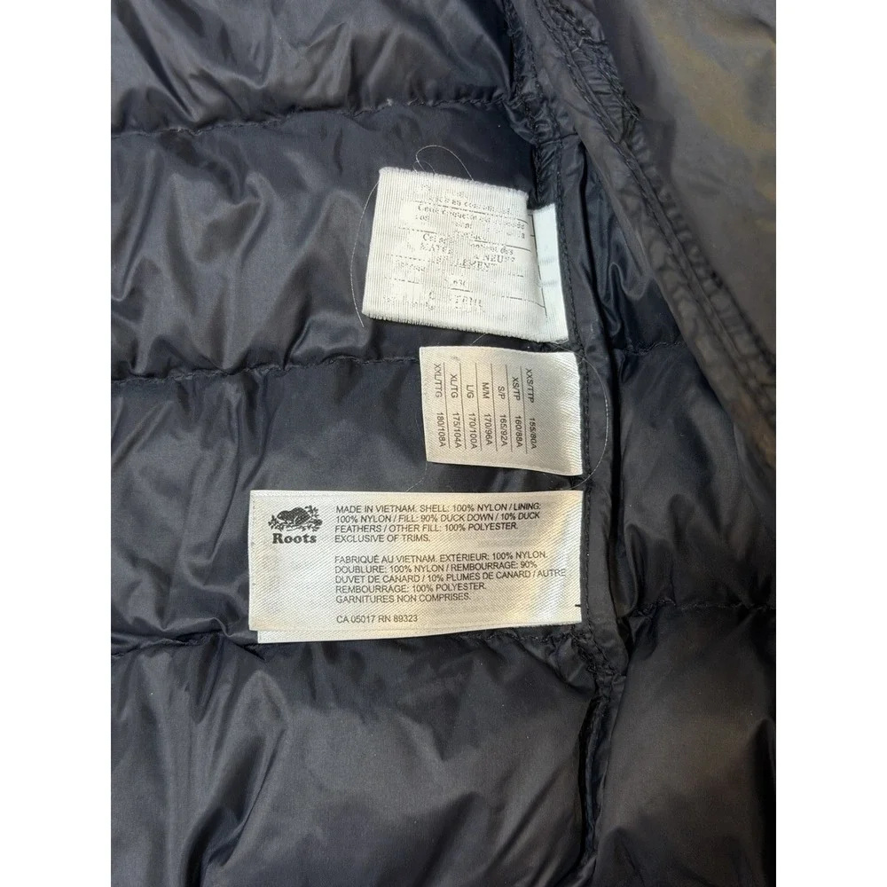 Roots Canada Womens Blue 700 Fill Down Puffer Coat Sz XS Warm Cozy Full Zip Hood